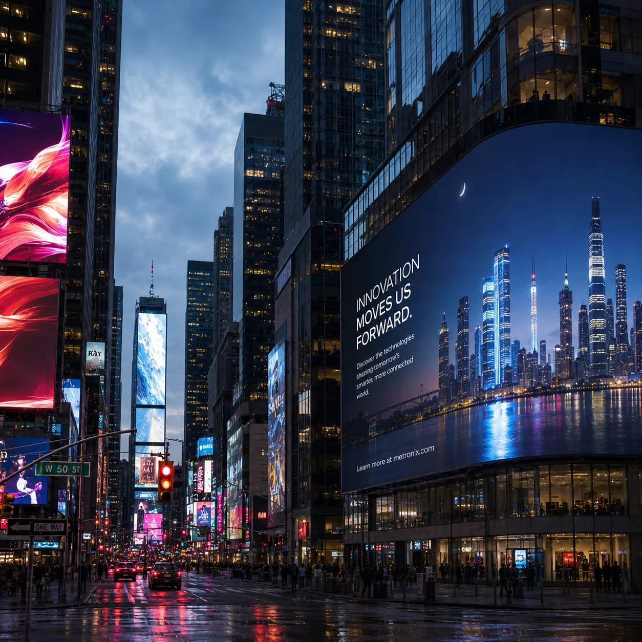 Large digital-out-of-home display in an urban commercial environment